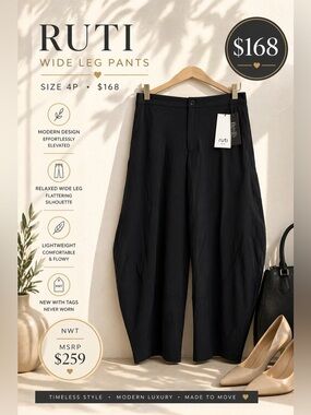 Ruti Black Barrel Leg Pants NWT Petite 4P Modern Minimalist Tapered